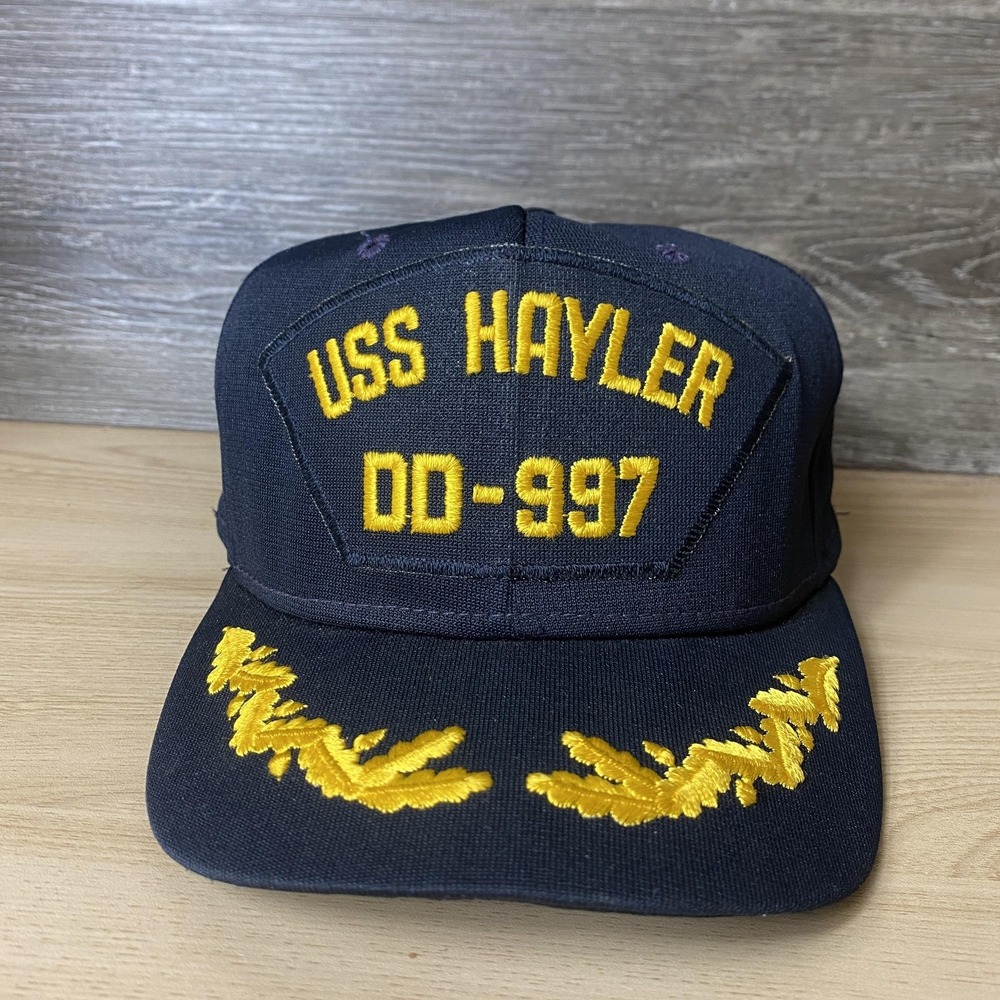 Vintage USS Hayler Hat Cap Snap Back Navy Blue Embroidered Military Mens 90s